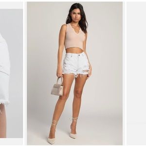Free People White Destroyed Denim Jeans Shorts 28